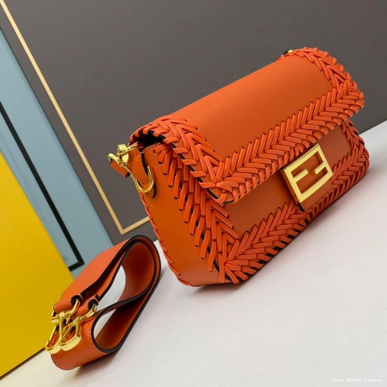 Cheap HOT Baguette In Medium Orange Bag Stitching Fendi Leather 0709